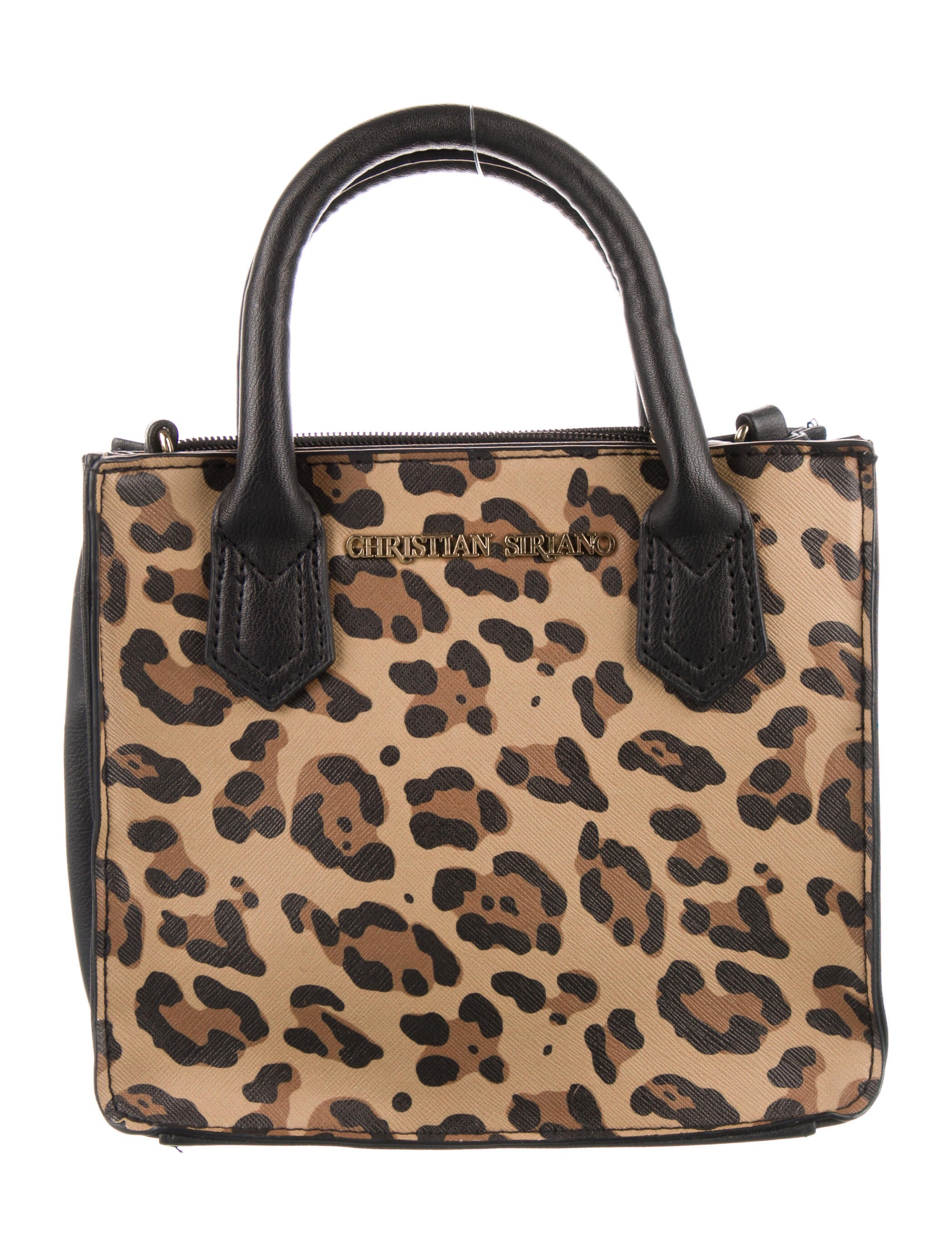 Christian Siriano Leather Leopard Print Handle Bag
